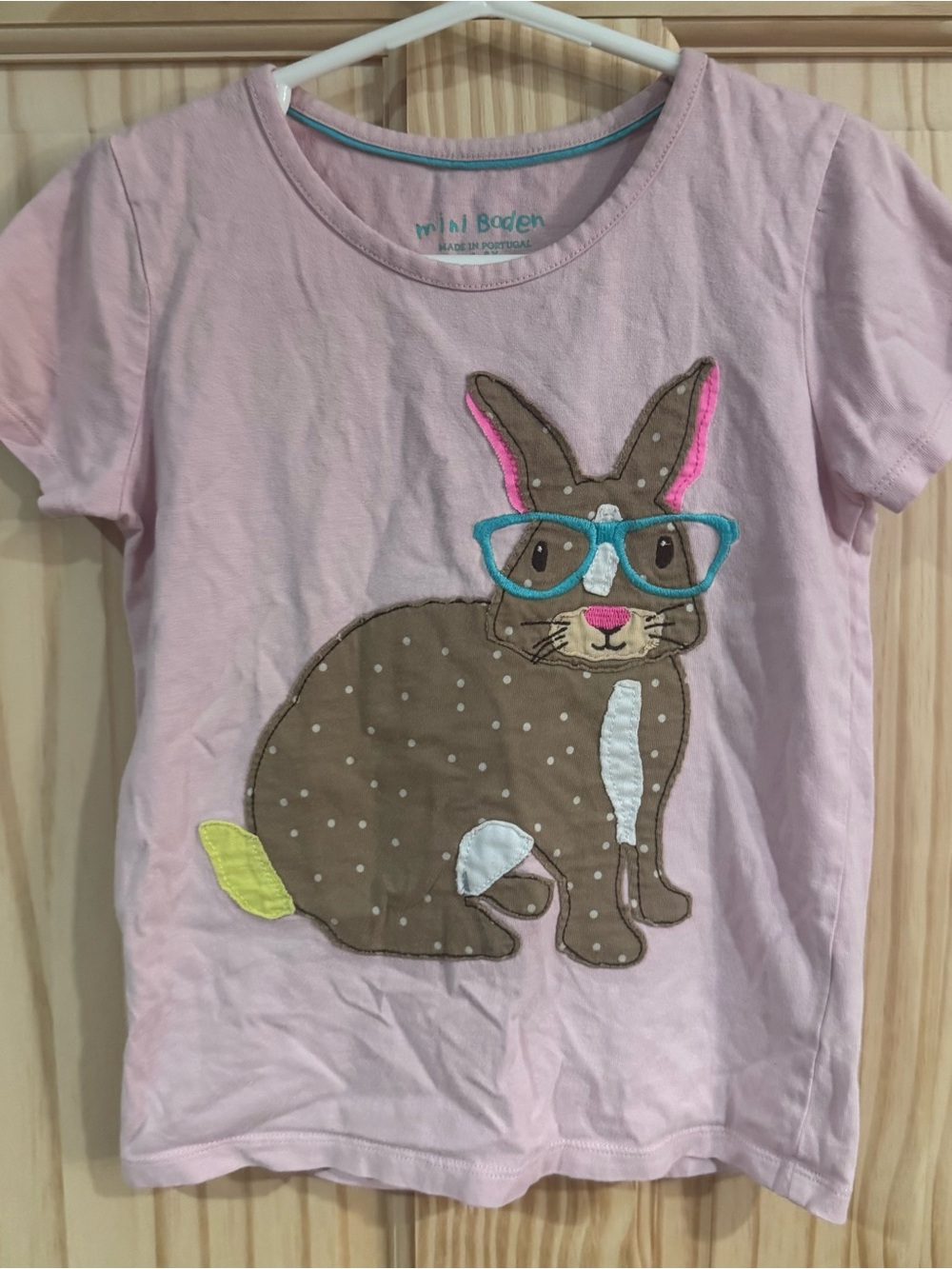 Mini Boden Short Sleeve Shirt Bunny Rabbit Appliqué 5-6 small